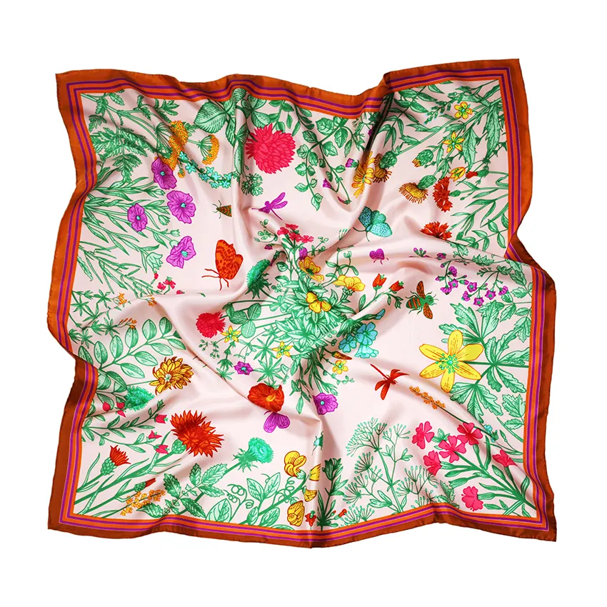 Diskon Besar-besaran Syal Sutra Wanita Motif Bordir Cantik Lapisan Ganda Kain Kepar Halus 50X50Cm