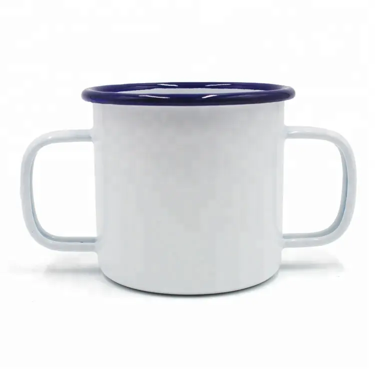 250ML/350ML Retro tragbare Metall Camping Emaille Tasse Emaille Kaffeetasse mit Doppel griff