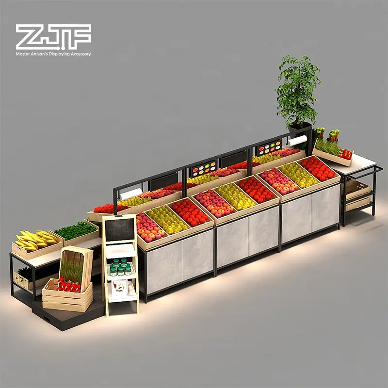 Negozio di legno frutta verdura scaffali di visualizzazione luce duty supermercato attrezzature