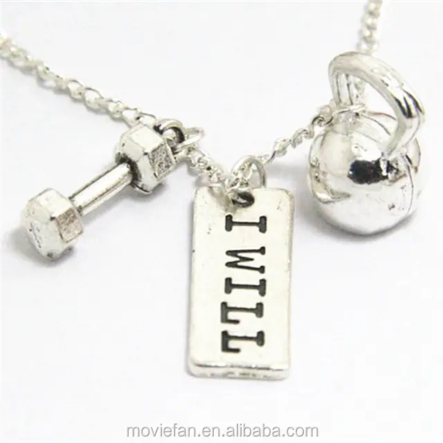 I WILL Kalung FITNESS Crossfit Perhiasan Kettlebell Charm Dumbbell Barbell Gym