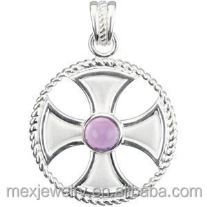 Gold และ Silver รอบอเมทิสต์แท้ Maltese Cross จี้ - Product Image 2