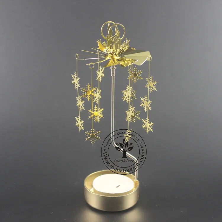 Chapado en oro de metal Grabado de rotación girando, sostenedor de vela de luz de té MCH-027