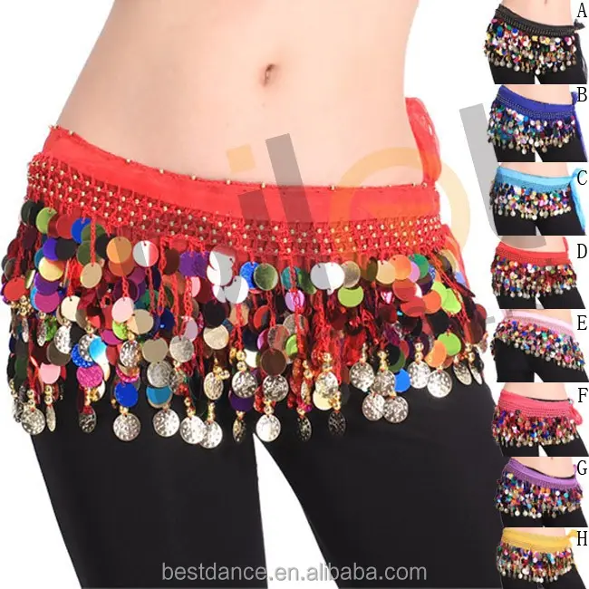 BestDance mujeres danza del vientre color hip faldas bufanda cinturones árabe danza del vientre cadena de la cintura de correa con color lentejuelas OEM