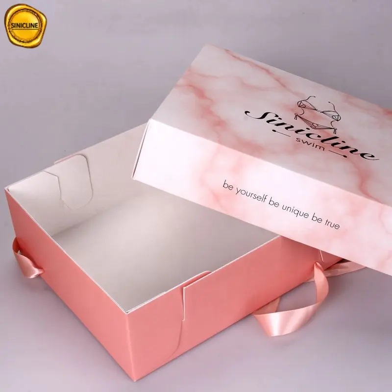 Sinicline-caja de cartón con estampado de mármol para ropa interior, caja de embalaje para lencería de lujo