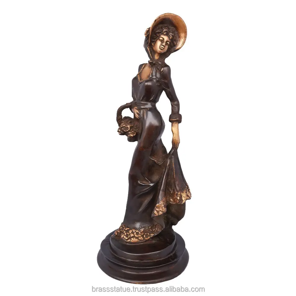 Skulptur Dame mit Korb Metall Messing nach Hause dekorativ