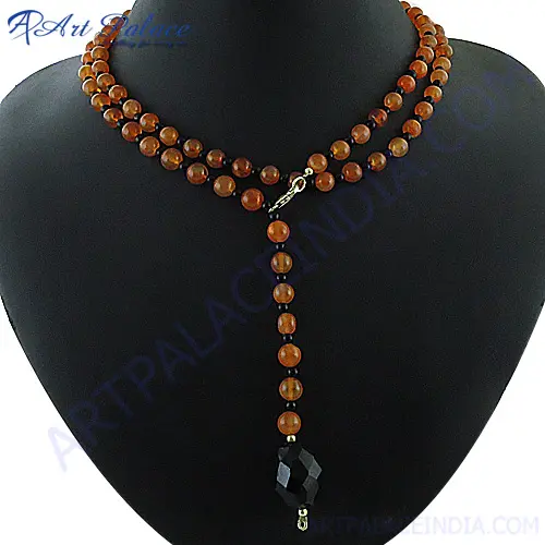 Collana di gemme di onice nera di forma rotonda di Design delicato collana di colore marrone di alta qualità filo corda macramè donna per la vendita estiva