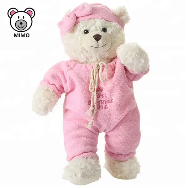 Oso de peluche blanco para dormir, ropa de pañales rosa, LOGO personalizado, oso de peluche blanco