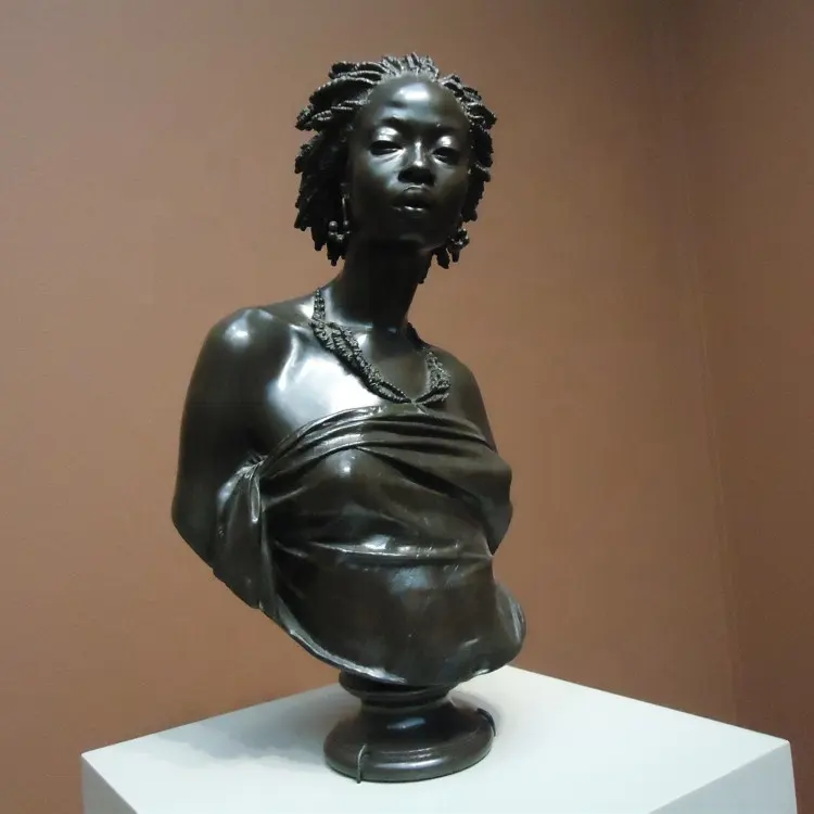 Estatueta de cabeça feminina bronze antigo, tamanho da vida, africana, busto