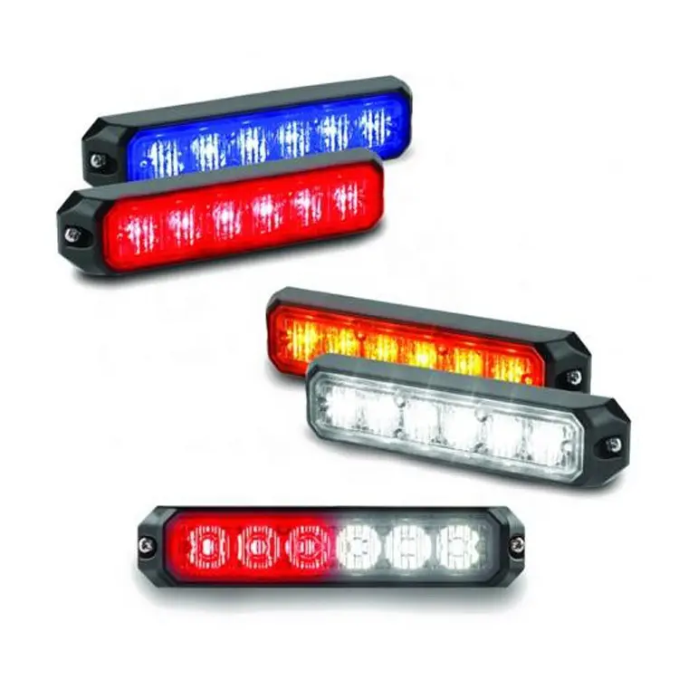 E Mark Montaje en superficie 6 LED Pequeño azul LED Barra de luz estroboscópica Faros Coche Camión Advertencia lateral Luz estroboscópica intermitente