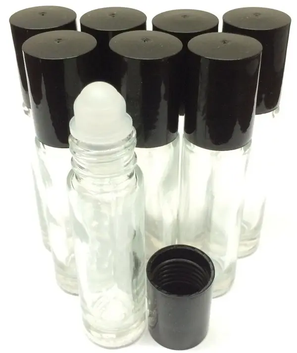 Tapón de rosca de falda lisa de PP negro para botella de perfume de cristal de 10ml