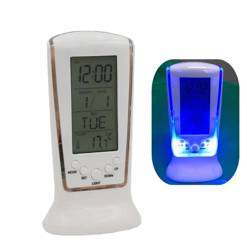 LCD منبه رقمي ساعة 12H/24H الأزرق الخلفية الإلكترونية التقويم ميزان الحرارة متر ل هدية مكتب ساعة بشاشة LCD المنزل الديكور