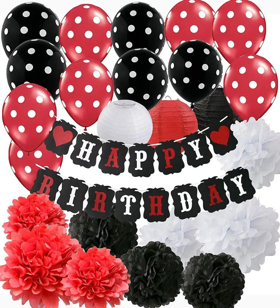 Decorações de festa de aniversário mickey minnie mouse, branco, vermelho, preto, mickey e minnie, itens para festas de decoração de feliz aniversário