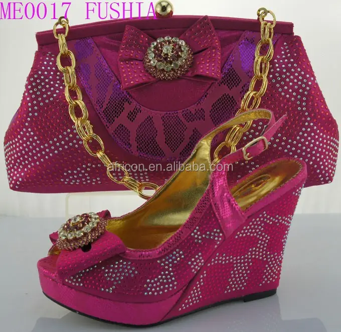 Zapatos de tacón cuadrado para mujer, nuevo diseño, FUSHIA, color, bolsos a juego para Fiesta (ME0017), tacón alto de 12cm