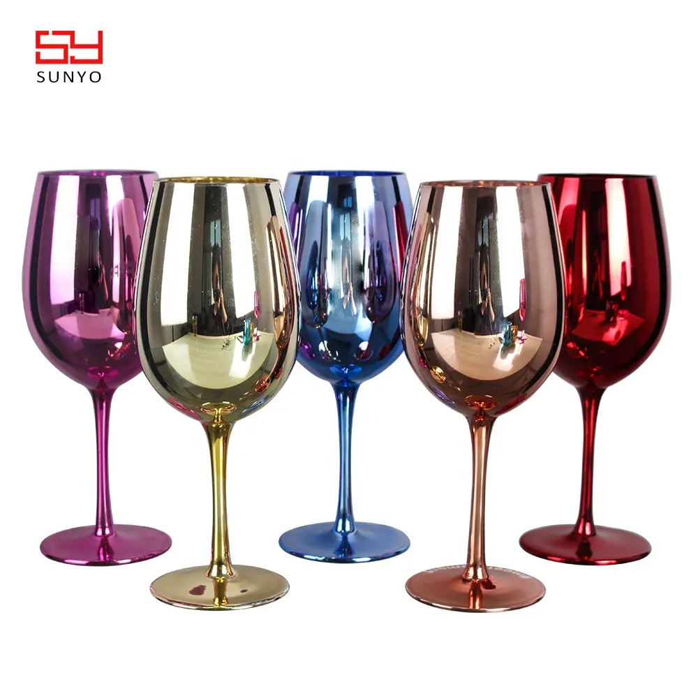Copa de cristal de color rosa dorado y azul, espejo personalizado para fiesta, boda, electrochapado, copa de vino