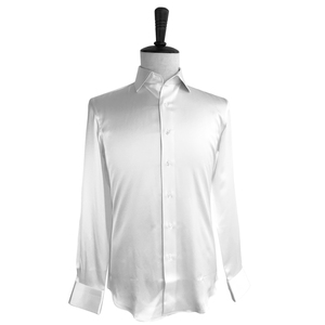Özelleştirilmiş beyaz ipek uzun kollu erkek resmi gömlek, rahat uzun kollu erkek Slim Fit gömlek