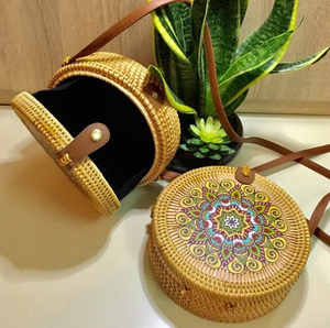 Büyük yuvarlak şık bayan Bohemian dokuma Rattan çanta deri kayış ve saman astar ile Handwoven plaj çantası - Product Image 6