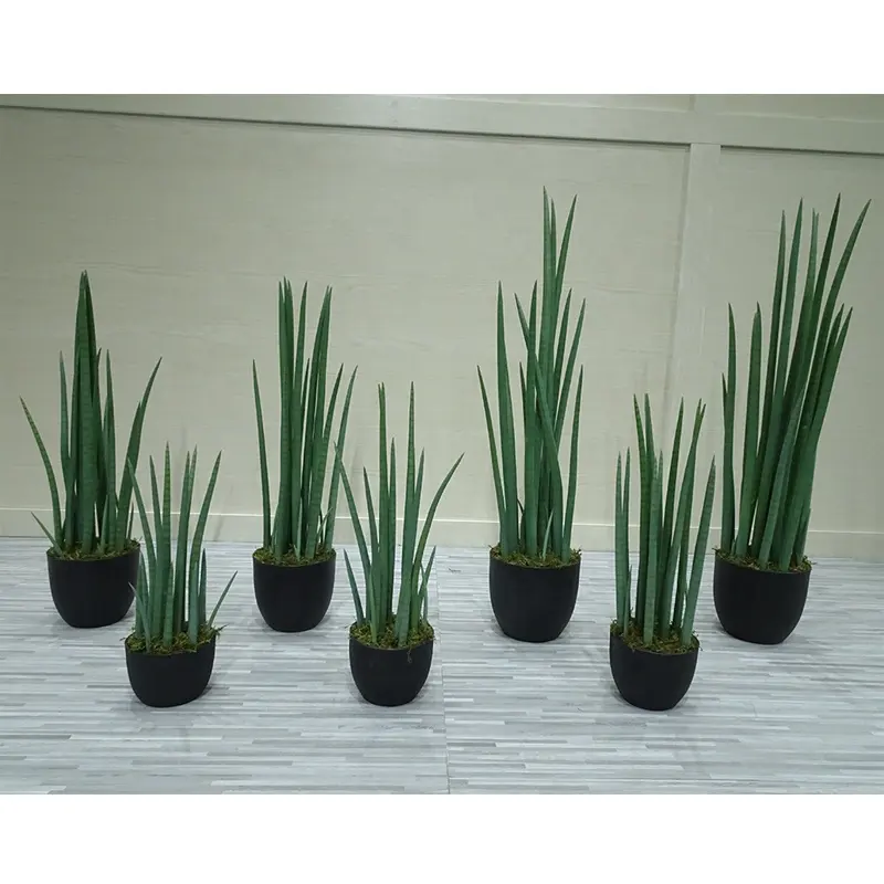 40 cm hauteur avec 15 pièces feuilles différents types de mini artificielle en plastique vert sansevieria trifasciata plantes bonsaï