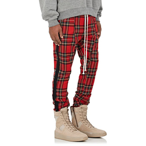 Toptan erkek kırmızı ekose fermuarlı ayak bileği yan şerit ile spor pantolonlar Joggers Mens Slim Fit Sweatpants - Product Image 3