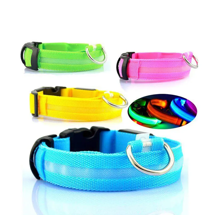 Collier de chien LED lumineux en nylon réfléchissant rechargeable par USB