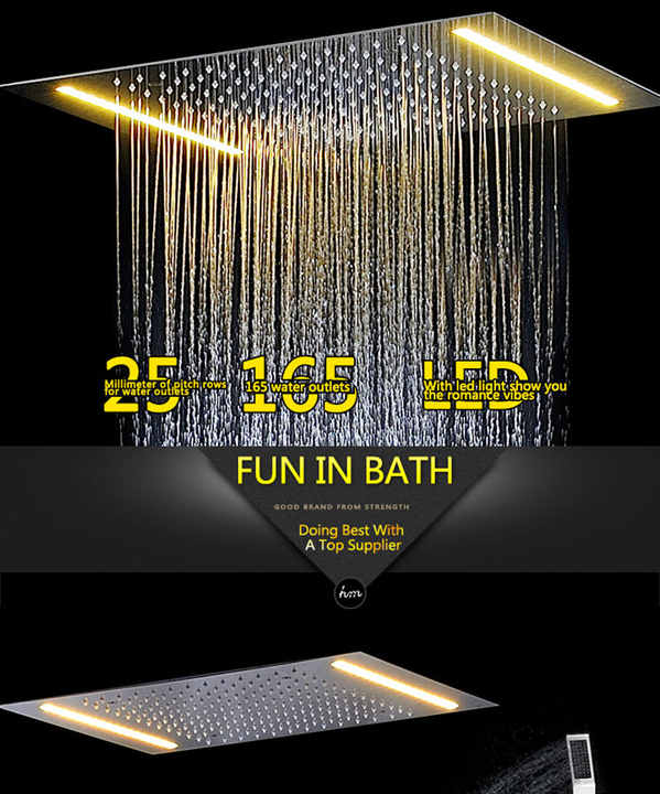 Bathroom LED Shower 360*500mm Recessed Mounted Square Rainfall Shower Head With Massage Body Jets Shower