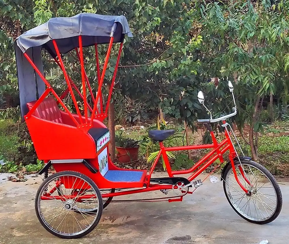 Promosyon kırmızı Pedicab üç tekerlekli bisiklet popüler 3 tekerlekli üç tekerlekli bisiklet gölgelik ile