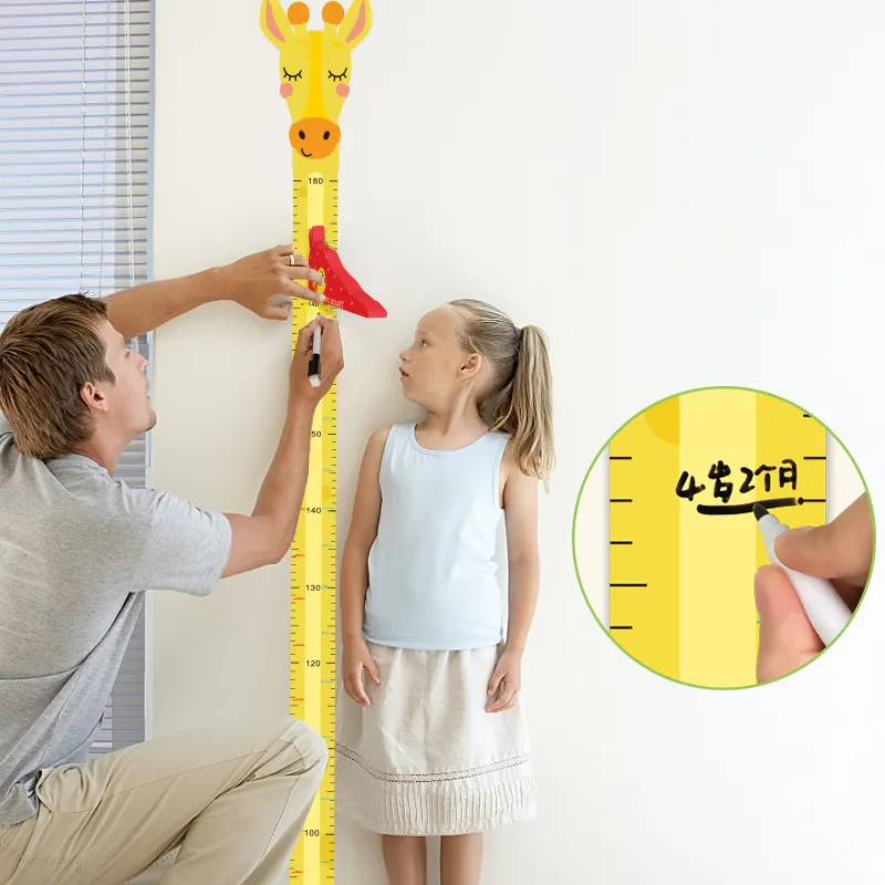 Tabla de crecimiento de tamaño decorativo para niños, regla con pegatina de pared, medida de altura, regla recta, caja de regalo, jirafas, 2 días