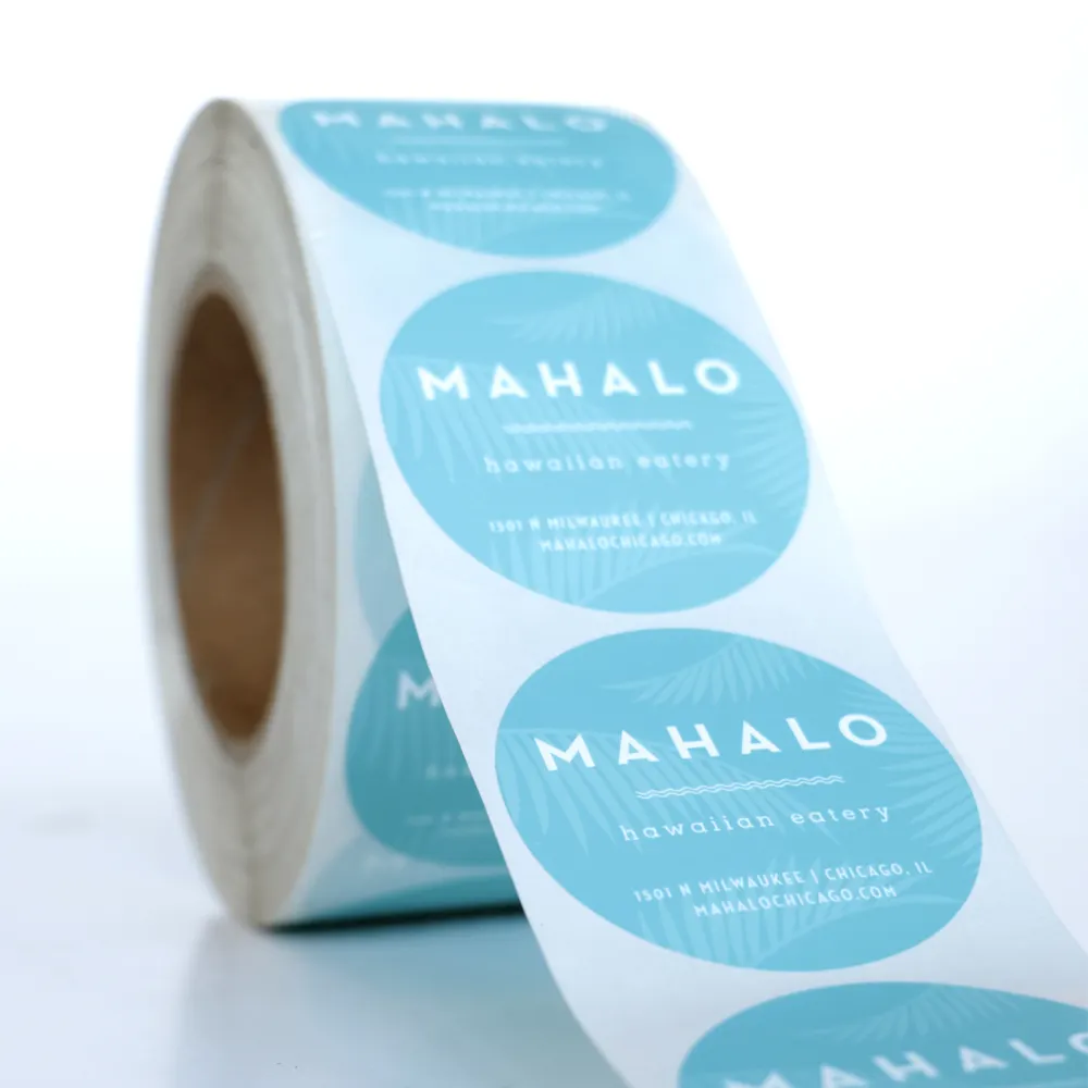 Adesivo de produto redondo impresso personalizado, adesivo redondo de plástico à prova d'água, etiqueta adesiva de papel