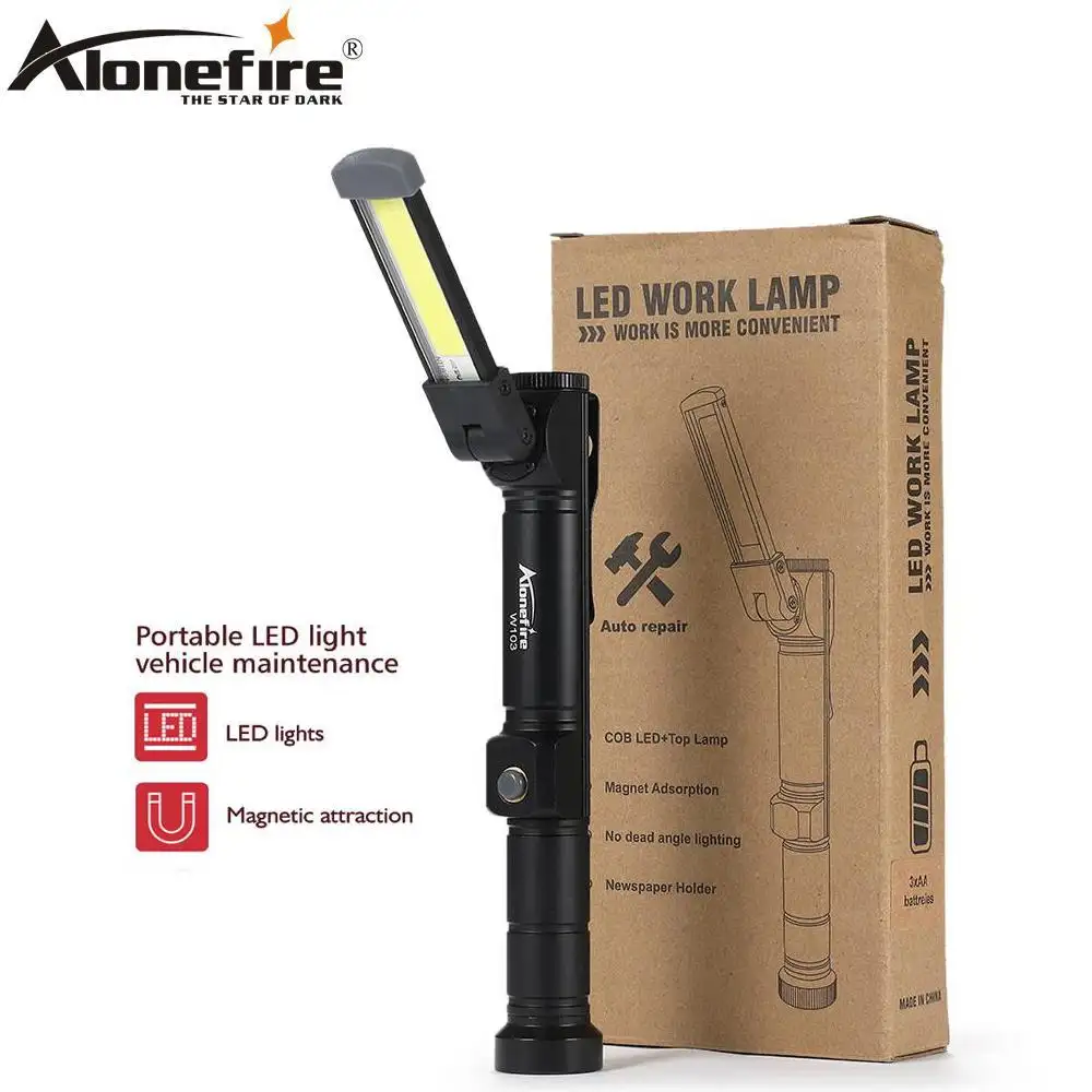 Alonefire w103 lanterna led dobrável, cob, luz de trabalho, viagem, camping, leitura, caminhada, magnética, trabalho, luz noturna, lâmpada