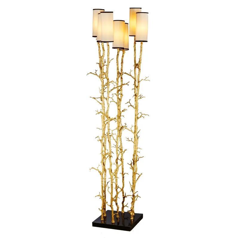 Decoração da casa do vintage de Luxo moderno de cobre base de mármore dewax galho de árvore da arte da flor candeeiro de pé em pé luz de iluminação de latão