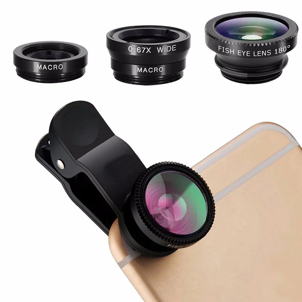 Hot clip on 3 in 1 kit mobile cell phone camera lens for iphone 7