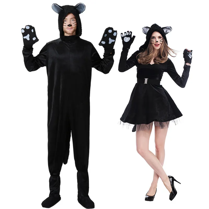 Costume di carnevale per coppie adulte di gatto nero cosplay caldo di alta qualità in vendita