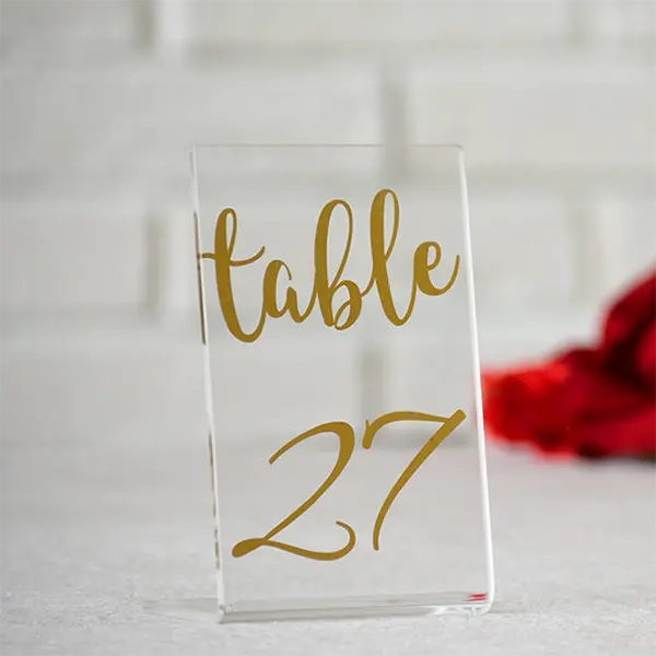 Número de Decoración de mesa de acrílico transparente en forma de L para restaurante