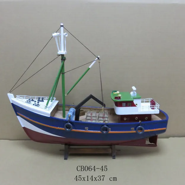 Crab modelo de barco de madeira, Azul/Vermelho/Branco 45x14x37cm, OEM arte Náutica modelo De navio de Pesca