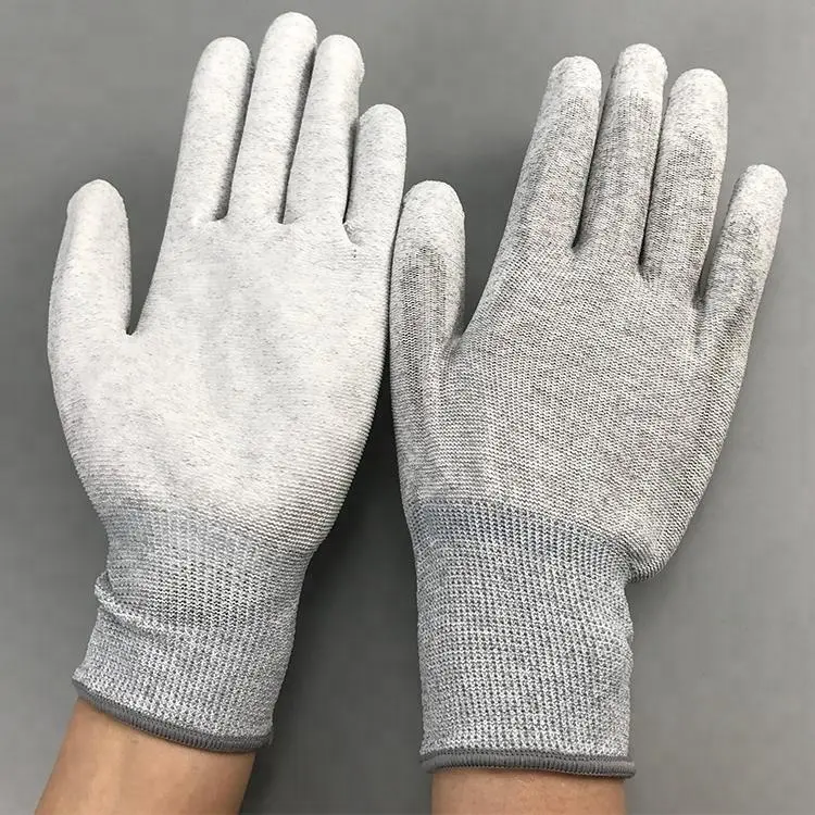 Guantes Esd recubrimiento de Pu, guantes de ajuste de Palma recubiertos de PU ESD de tela de carbono desechable de alta calidad