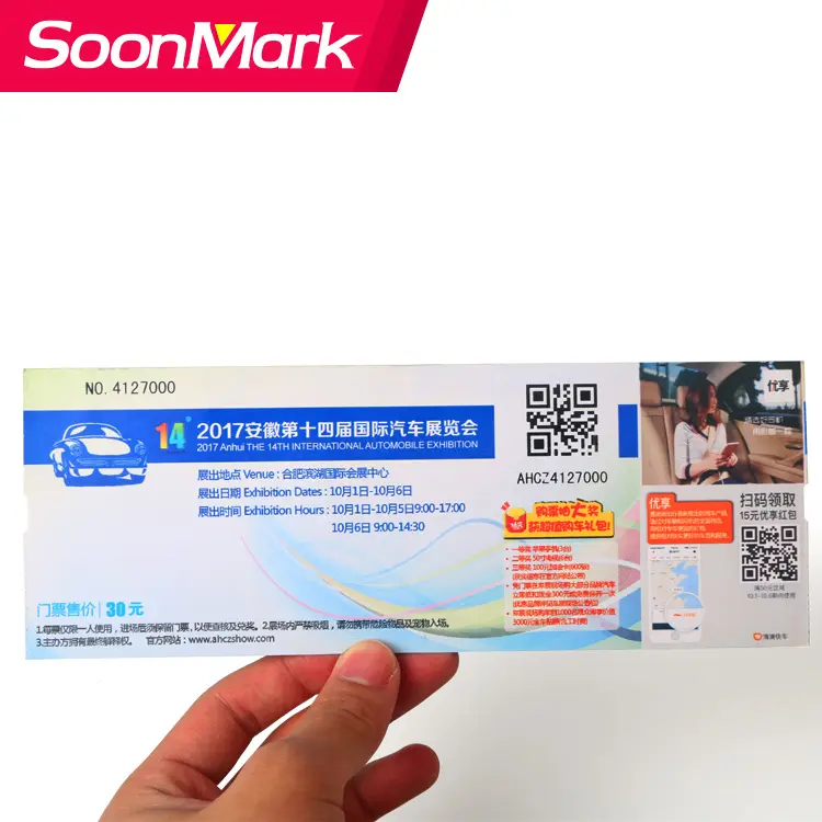 Impression de billet d'avion de carte d'embarquement de papier thermique personnalisé/billet d'entrée/billets d'admission