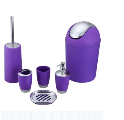 Bottiglia di lozione scatola di sapone dente di vetro pattumiera scopino porta spazzolino scatola di colore confezione PP materiale ABS set da bagno