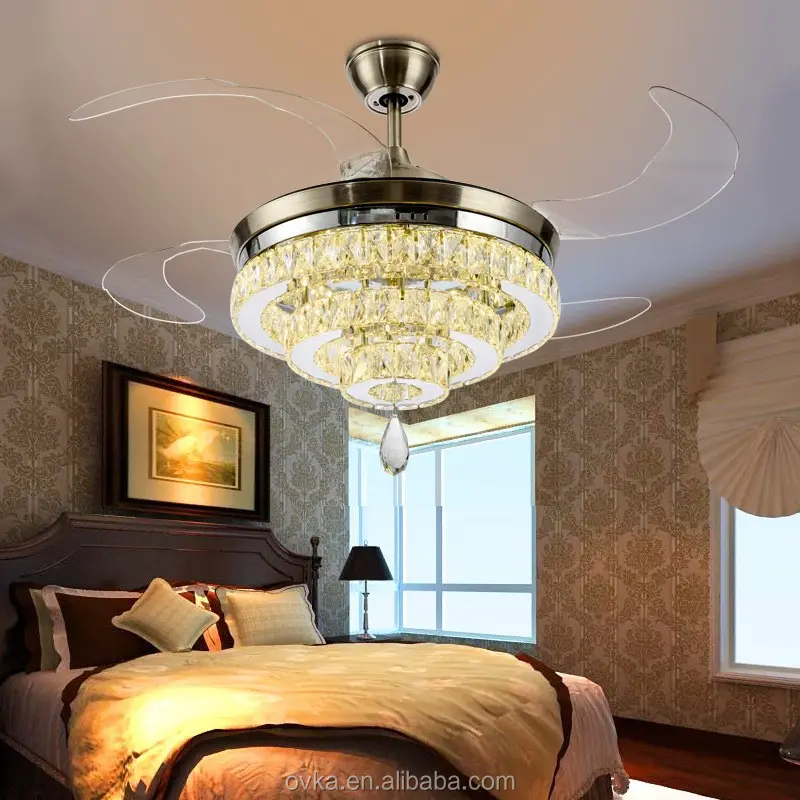Lampada di cristallo europea soggiorno LED ventilatore a soffitto stealth marca fan lights ristorante illuminazione minimalista di moda