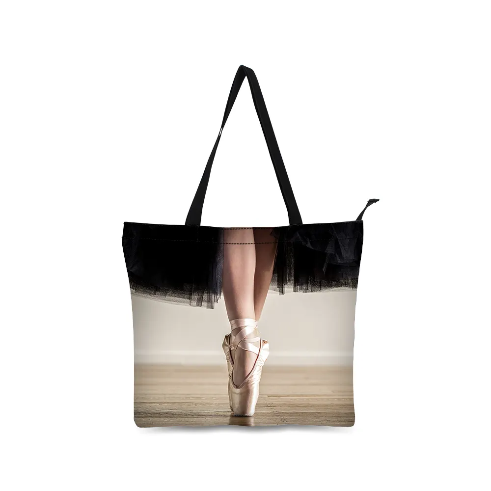 Bolso de Material de algodón reutilizable para mujer y niña, bolsa de compras con pintura de Ballet