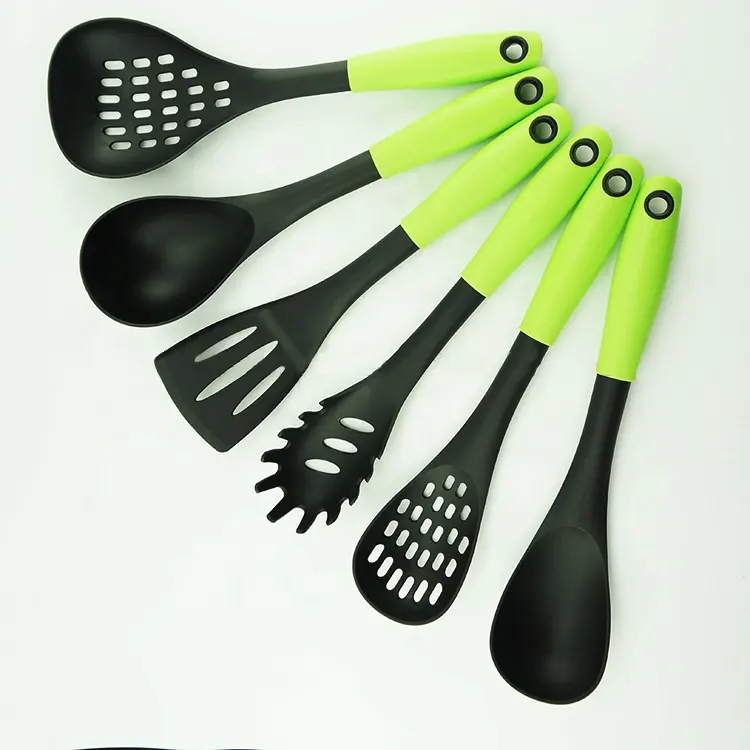 Utensílios de nylon conjunto utensílio de cozinha bonito 6 peças resistentes ao calor utensílios de cozinha indiana com punho DOS PP para non stick fry pan