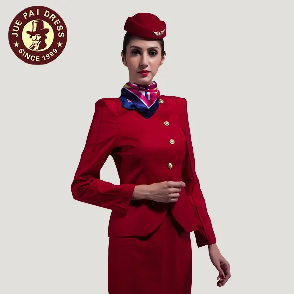 Fashion Design Rode Elegante Stewardess Uniform Voor Dame