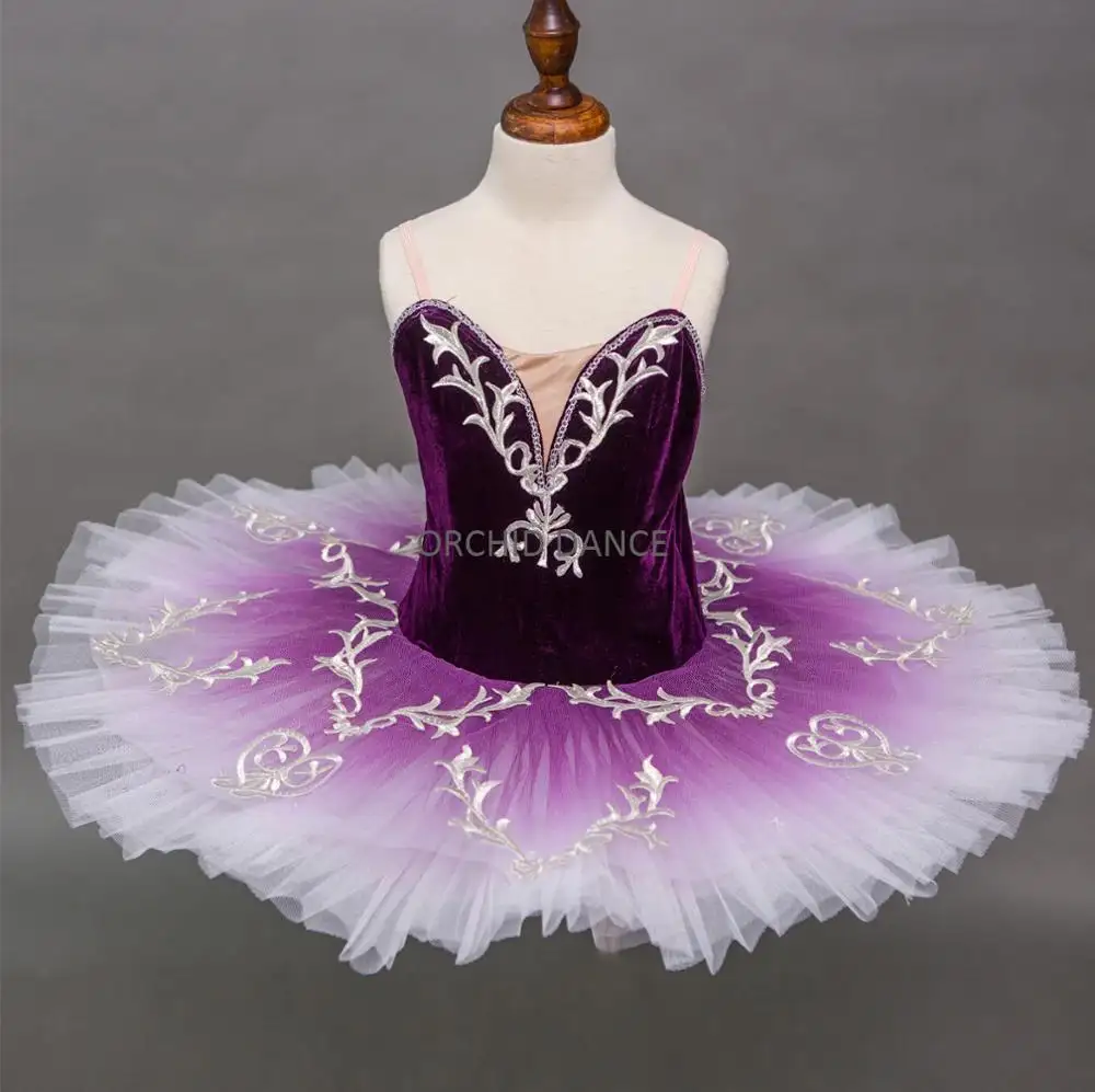 Disfraz de Ballet para niñas, tutú de terciopelo púrpura, barato, venta al por mayor