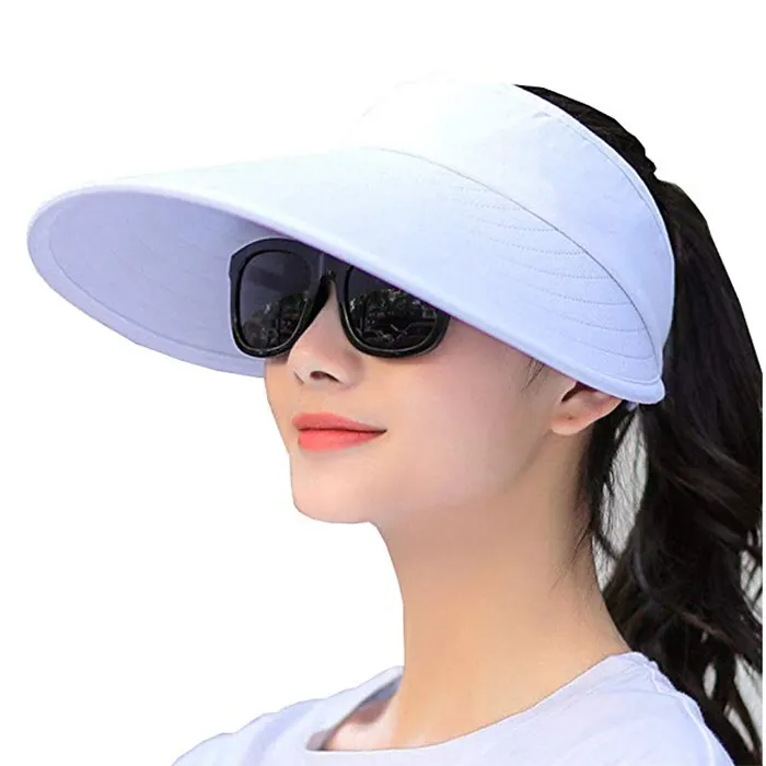 Chapéu de viseira de sol, chapéus grandes para mulheres, proteção uv, para o verão, rabo de cavalo, boné vazio para mulheres