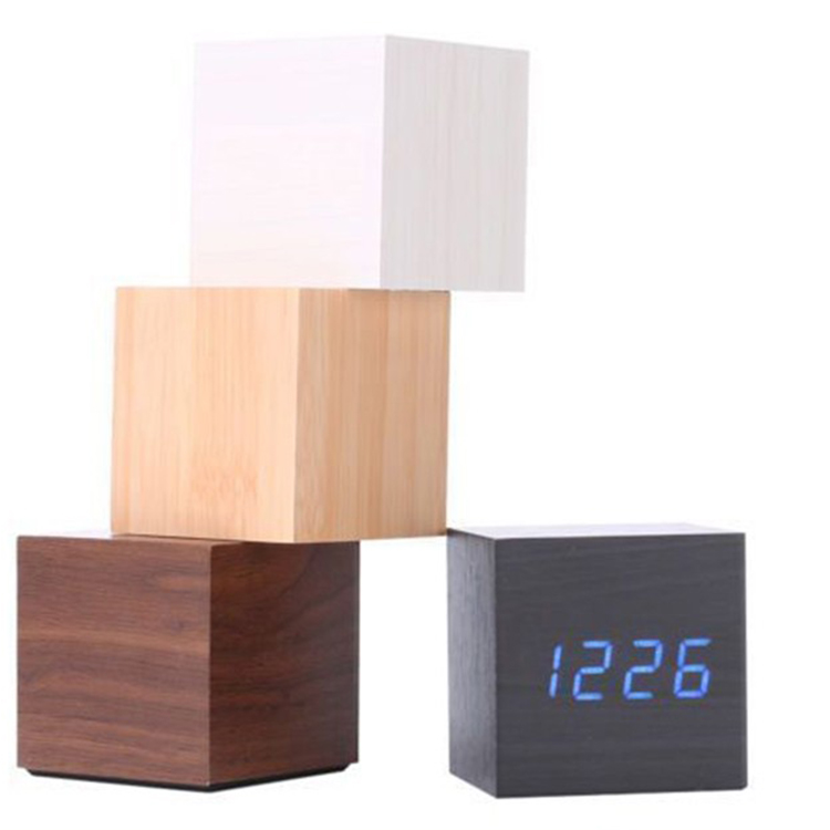 Zogift Holz Holz <span class=keywords><strong>Cube</strong></span> Digitale LED-Licht Schreibtisch Reise Stummwecker USB/AAA <span class=keywords><strong>Timer</strong></span> Temperatur Snooze Stimme Klang Control