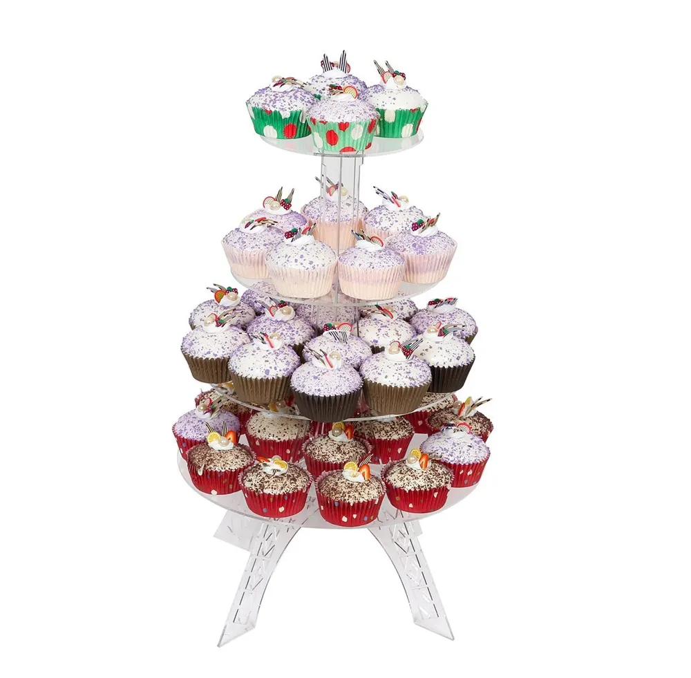 Espositore per torta in acrilico trasparente con supporto per Cupcake rotondo a 4 livelli