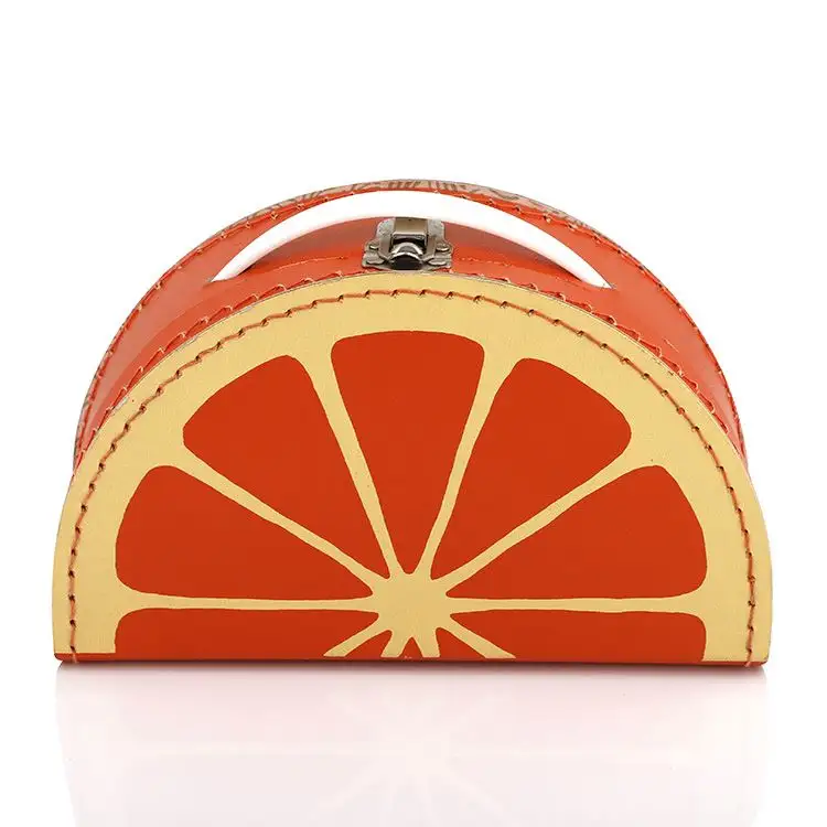 Naranja forma maleta de cartón caja de transporte con mango niños zapatos caja de almacenamiento