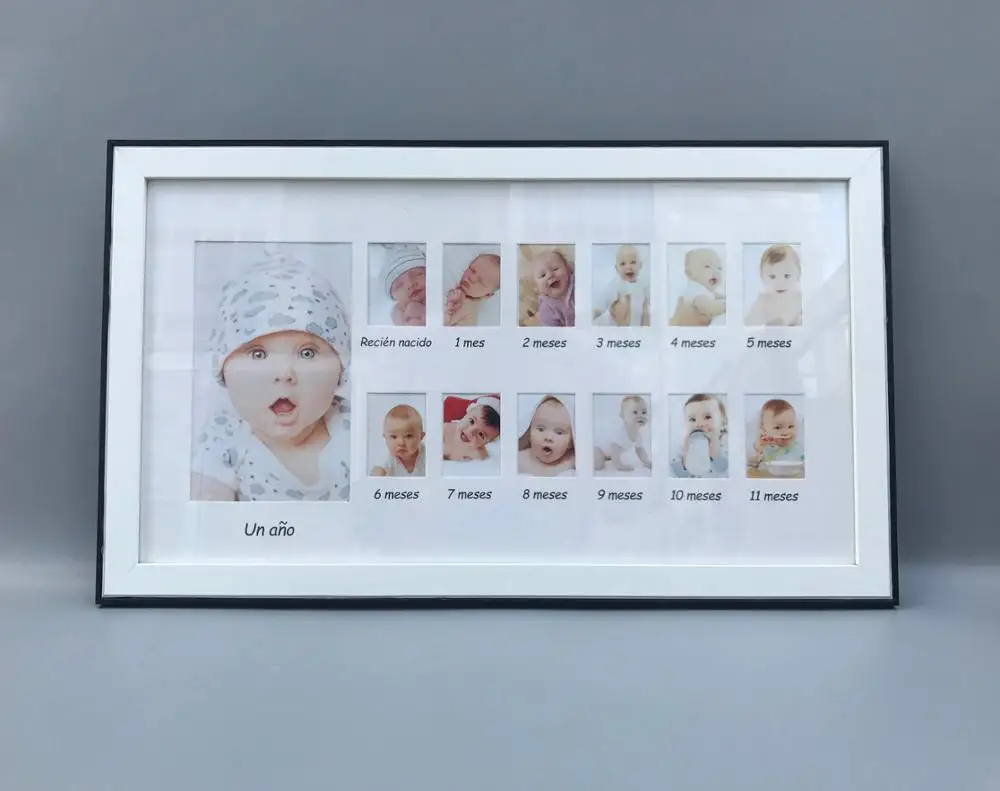 Moldura da foto do bebê de 12 meses, quadro da foto do registro do bebê de um ano velho, moldura de tapete de 25x45cm