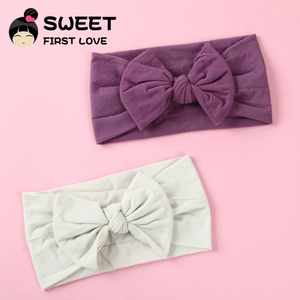 NS Factory Wholesale Soft Elastic <strong>Hair</strong> Band Girls Kids Baby Nylon <strong>Hair</strong> <strong>Bow</strong> Headbands - Product Image 2