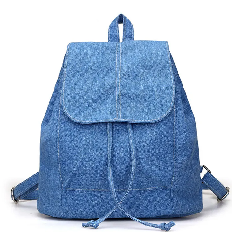 New design canvas women backpack small drawstring jean bag for teenage