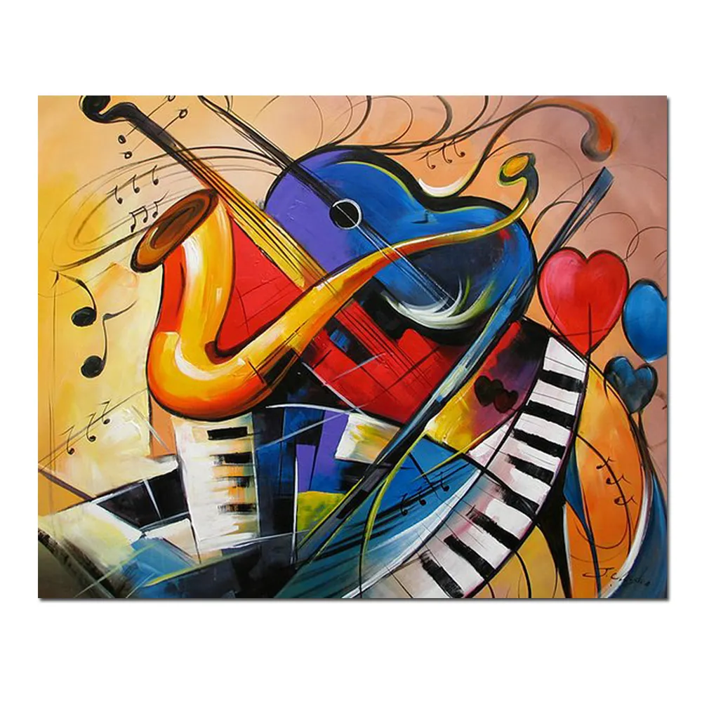 Instrumento Musical abstracto, guitarra con imagen acrílica personalizada, lienzo hecho a mano, pintura al óleo