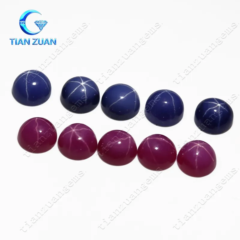 Vermelho e azul cabochão forma redonda estrela de safira sintética gemstone